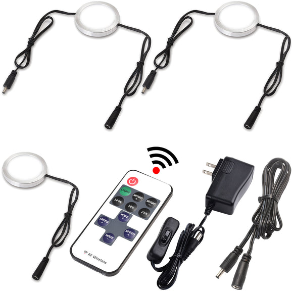 LED Under Cabinet Puck Lighting Remote Control Black Cords