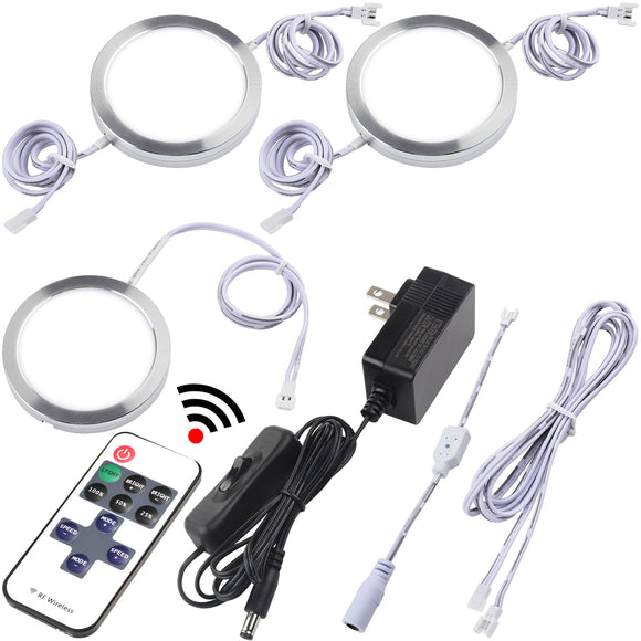 LED Under Cabinet Puck Lighting Remote Control White Cords