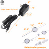Dimmable Under Cabinet Lighting Kitchen LED Puck Lights Kit, Wall Plug Power Adapter, RF Wireless Remote Control Dimmer, 4 Lights