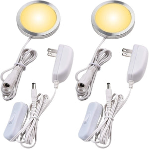 Single Under Cabinet Lighting Kitchen LED Puck Light with On/Off Switch and Wall Plug, White Cord, Pack of 2 Media 1 of 7