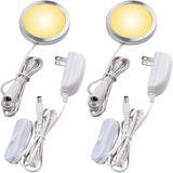 Single Under Cabinet Lighting Kitchen LED Puck Light with On/Off Switch and Wall Plug, White Cord, Pack of 2 Media 1 of 7