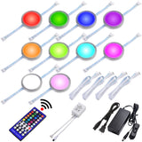 RGBW RGBWW Under Cabinet LED Lighting Kit, Linkable Puck Light, Wireless Remote Control Dimmer, 120V to 12V Hardwired Wall Plug, 10 Lights